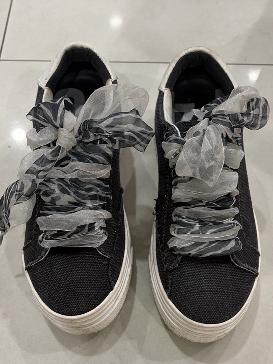 P448 Shoes - P448 Dark Gray & White Platform Sneakers w/ Sheer Zebra Laces